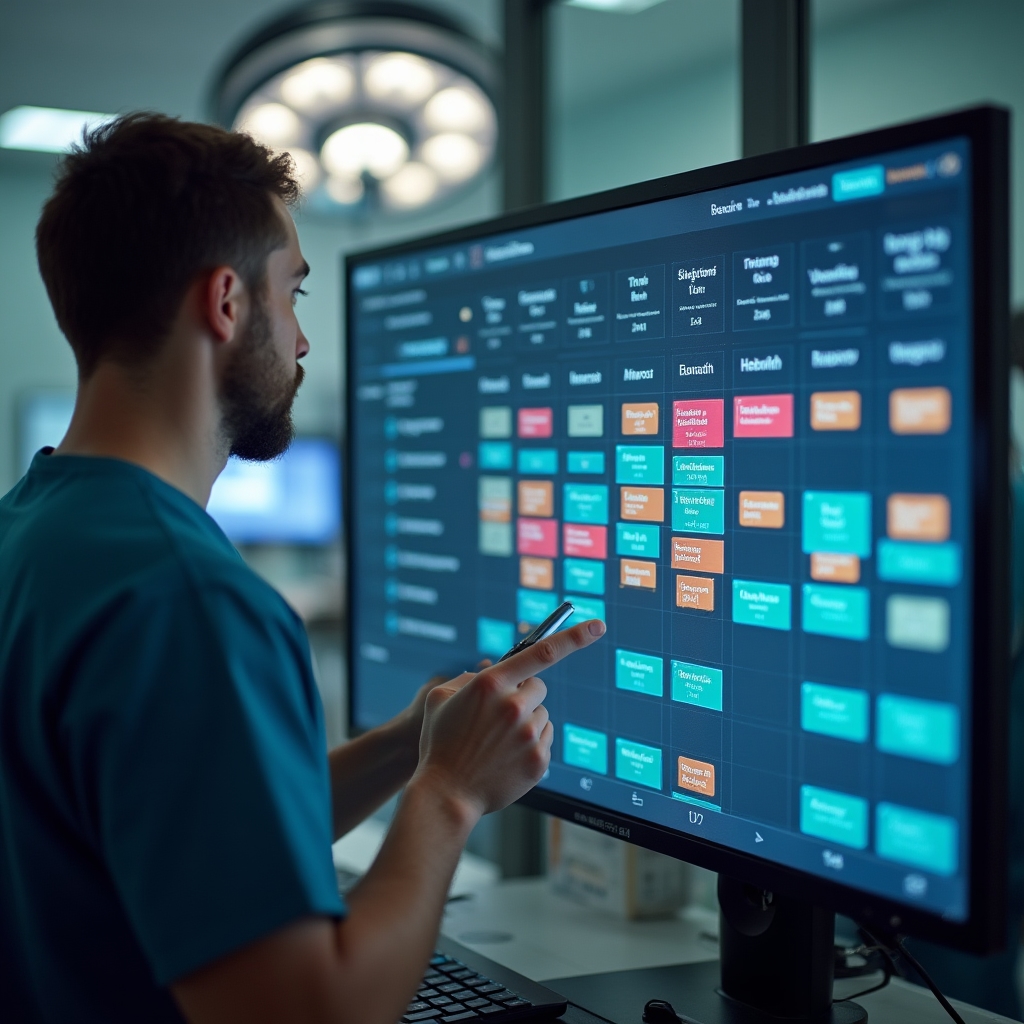 Vista de calendario de la agenda quirúrgica del software con intervenciones programadas y recursos asignados